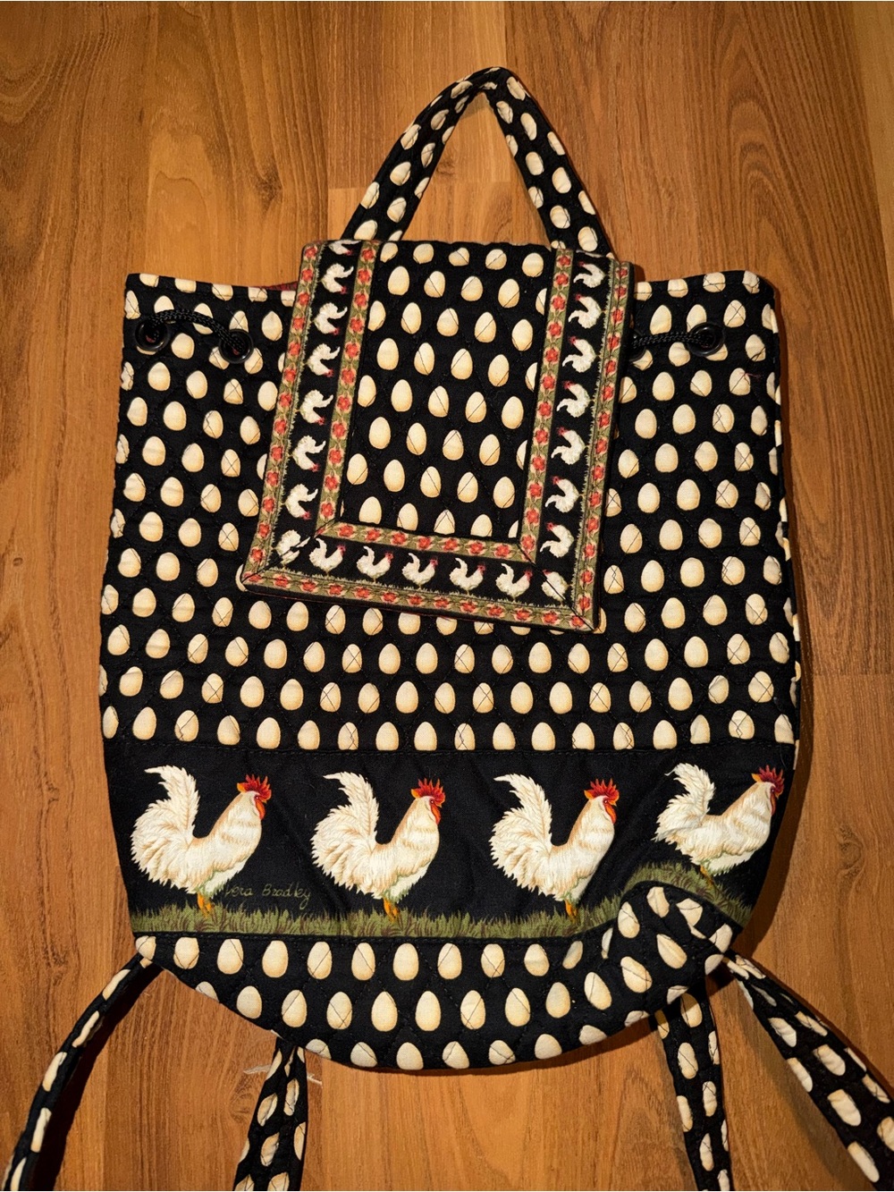 Vera Bradley Black & Cream Rooster Quilted Backpack